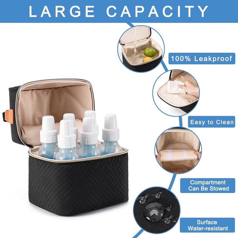 Docami Breastmilk Cooler Bag with Ice Pack & Mat Fit 6 Bottles Up to 9 Ounce, Breast Milk Pump Cooler Bag for Moms Daycare,Work&Travel, Black - Image 3